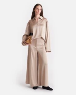 Nanushka Zaniah - Slip Satin Wide-Leg Pants - Dune