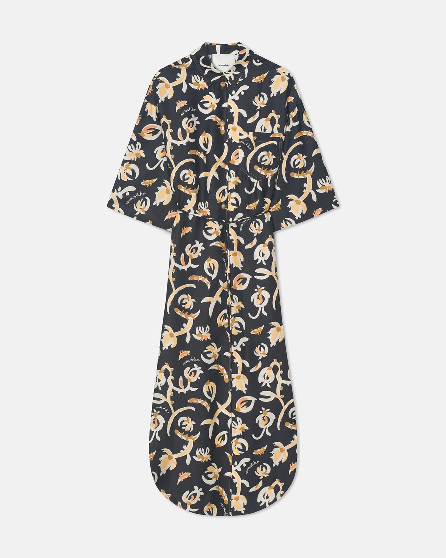 Nanushka Damala - Printed Silk Twill Shirt Dress - Black Floral 4 Nanushka Damala - Printed Silk Twill Shirt Dress - Black Floral - Image 4