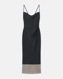 Nanushka Ineke - Slip Satin And Loopback Cotton Dress - Black/Mouline -Nanushka Fashion Store NW25SSDR20499INEKE BLACKMOULINE SLIPSATINLOOPBACKCOTTON