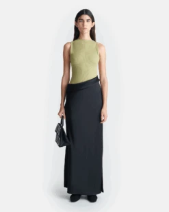 Nanushka Cobee - Ribbed Jersey And Slip Satin Dress - Black/Olive Green