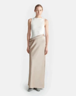 Nanushka Cobee - Ribbed Jersey And Slip Satin Dress - Dune/Creme
