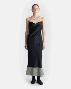 Nanushka Ineke - Slip Satin And Loopback Cotton Dress - Black/Mouline