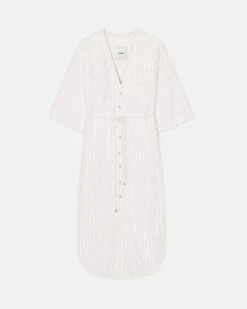 Nanushka Amneris - Striped Shirt Dress - White -Nanushka Fashion Store NW25SSDR26700AMNERIS WHITE STRIPESHIRTING