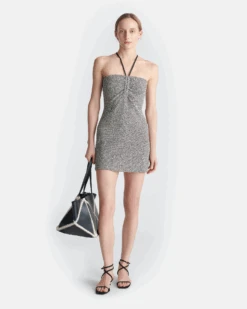 Nanushka Rois - Loopback Cotton Mini Dress - Black/Creme Mouline