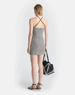 Nanushka Rois - Loopback Cotton Mini Dress - Black/Creme Mouline -Nanushka Fashion Store NW25SSDR27599ROIS BLACK CREMEMOULINE LOOPBACKCOTTON 2