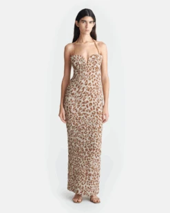 Nanushka Haylen - Seersucker Cotton Voile Midi Dress - Ocelot
