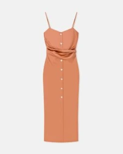 Nanushka Sayan - Draped Slip Satin Midi Dress - Apricot 5 Nanushka Sayan - Draped Slip Satin Midi Dress - Apricot -Nanushka Fashion Store NW25SSDR32719SAYAN APRICOT SLIPSATIN