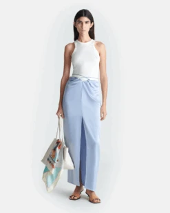 Nanushka Lianne - Draped Slip Satin Midi Skirt - Ice Blue