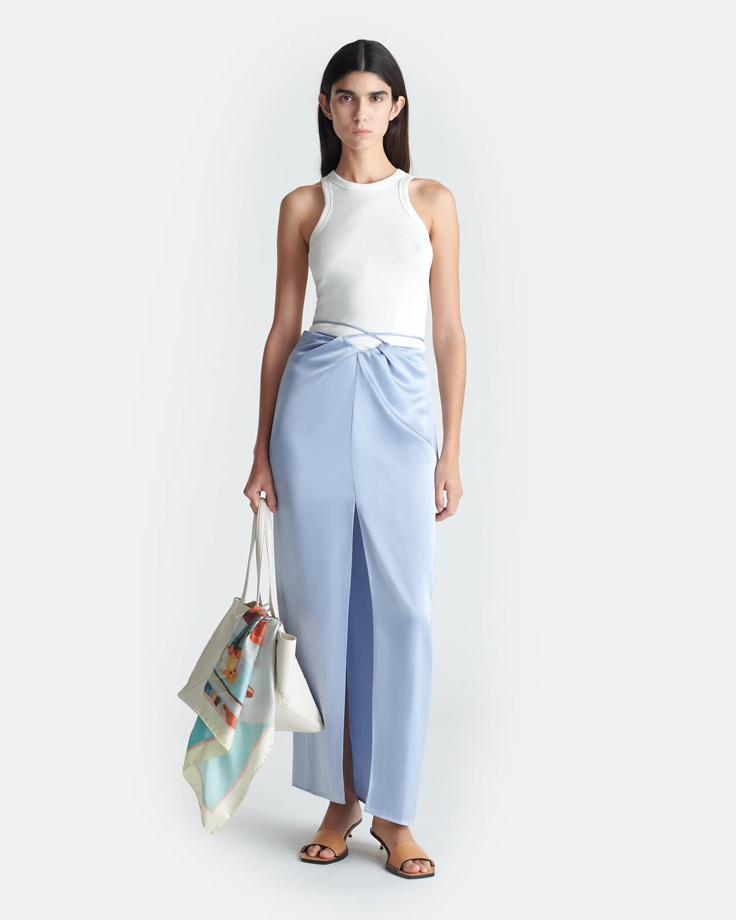 Nanushka Lianne - Draped Slip Satin Midi Skirt - Ice Blue 1 Nanushka Lianne - Draped Slip Satin Midi Skirt - Ice Blue
