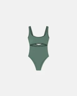 Nanushka Sorena - Crocheted Cut-Out Swimsuit - Sea Green/Black