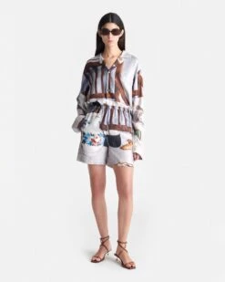 Nanushka Anne - Printed Silk Twill Shorts - Poppyseed Cake