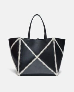 Nanushka Origami Tote Large - Alt-Nappa Crochet Tote - Black/Crème