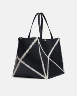 Nanushka Origami Tote Large - Alt-Nappa Crochet Tote - Black/Crème -Nanushka Fashion Store THEORIGAMITOTELARGE BLACK CREME VEGANNAPPAPATCHWORK 02 66528c7d 4f6f 4e2e b5c7 278e072056f5