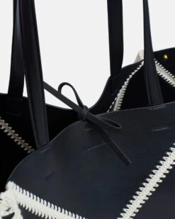 Nanushka Origami Tote - Alt-Nappa Crochet Tote - Black/Crème -Nanushka Fashion Store THEORIGAMITOTELARGE BLACK CREME VEGANNAPPAPATCHWORK 04 1d2a2e55 d22a 461d b365 542676891c32