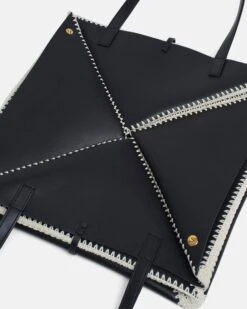 Nanushka Origami Tote Large - Alt-Nappa Crochet Tote - Black/Crème -Nanushka Fashion Store THEORIGAMITOTELARGE BLACK CREME VEGANNAPPAPATCHWORK 07 1431ad14 23c9 4c8c 812b b700dc343fc1