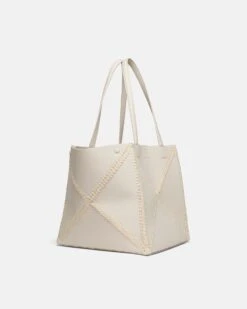 Nanushka Origami Tote - Alt-Nappa Crochet Tote - Off White/Crème -Nanushka Fashion Store THEORIGAMITOTE OFFWHITE CREME VEGANNAPPAPATCHWORK 02