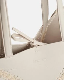 Nanushka Origami Tote - Alt-Nappa Crochet Tote - Off White/Crème -Nanushka Fashion Store THEORIGAMITOTE OFFWHITE CREME VEGANNAPPAPATCHWORK 05