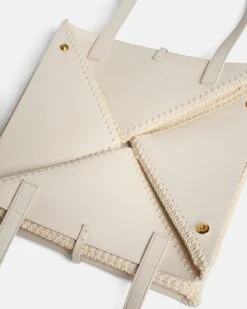 Nanushka Origami Tote - Alt-Nappa Crochet Tote - Off White/Crème -Nanushka Fashion Store THEORIGAMITOTE OFFWHITE CREME VEGANNAPPAPATCHWORK 07