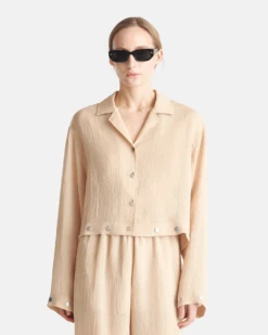 Nanushka Maxton - Striped Crochet Shirt - Creme