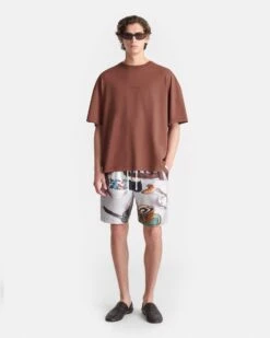 Nanushka Wren - Printed Cotton-Jersey T-Shirt - Rust/Poppyseed Cake -Nanushka Fashion Store nani01128906