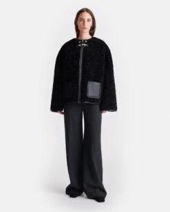 Nanushka Panka - Reversible Bonded Shearling Jacket - Black/Black -Nanushka Fashion Store nani11264628